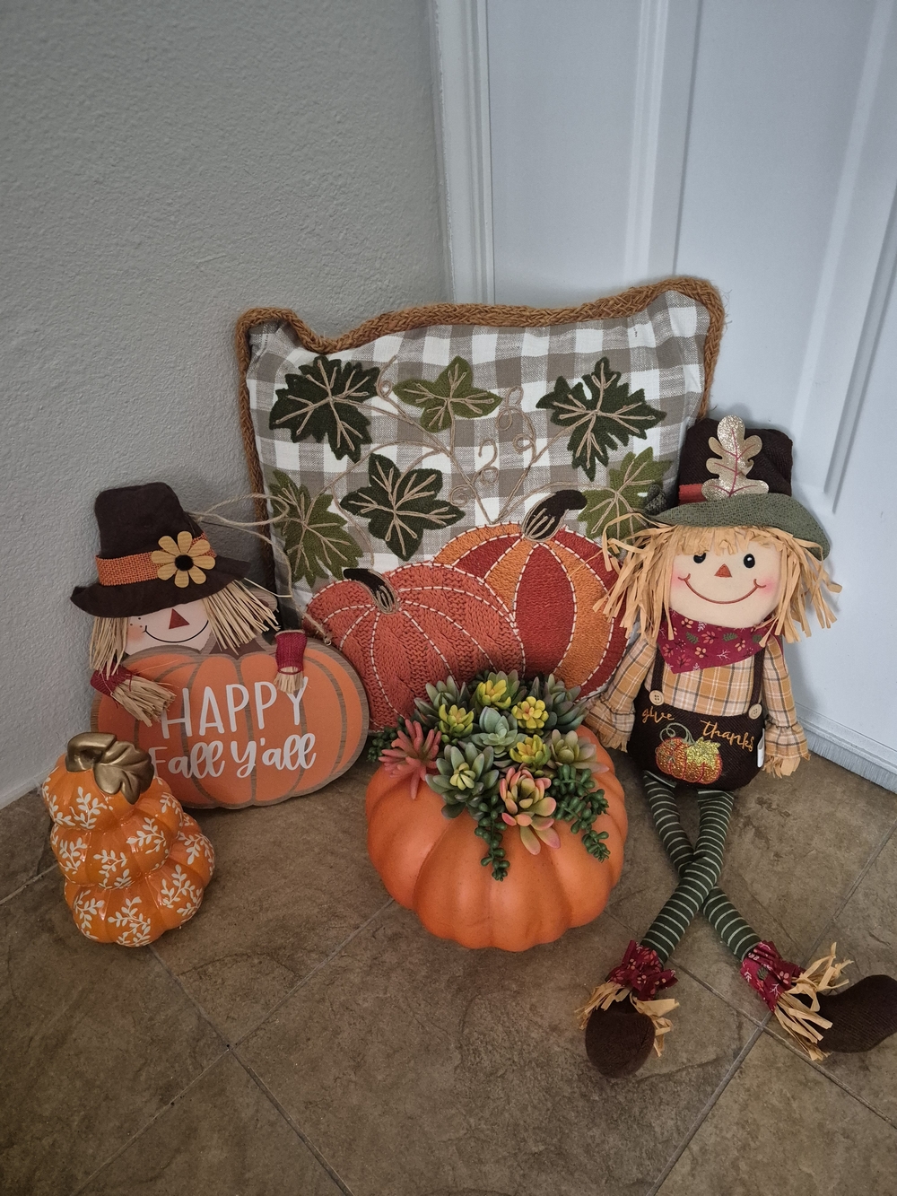 Autumn Pumpkin Succulent Decorative Arrangement - Orange
